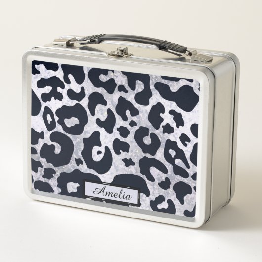 Lunch Box Cute Girly Black & Silver Empreinte de léopard Per (Devant)