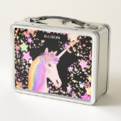 Lunch Box Cute Girly Unicorn Pastel Stars Personnalisé (Dos)