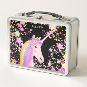 Lunch Box Cute Girly Unicorn Pastel Stars Personnalisé