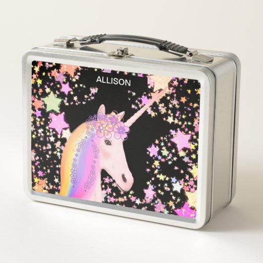 Lunch Box Cute Girly Unicorn Pastel Stars Personnalisé (Devant)