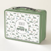 Lunch Box Cute Green Recycling Véhicules Camion Enfants Nom (Dos)