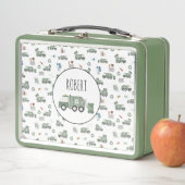 Lunch Box Cute Green Recycling Véhicules Camion Enfants Nom (En situation)