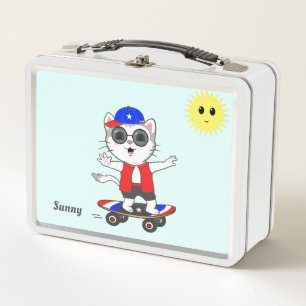 Lunch Box Cute Happy Skater Kitty Cat et Sun
