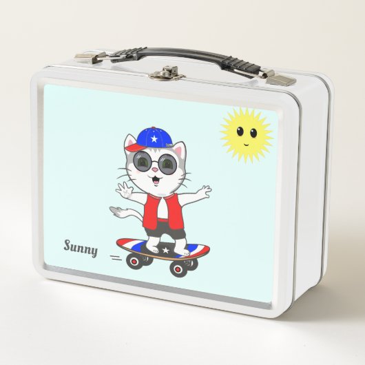 Lunch Box Cute Happy Skater Kitty Cat et Sun (Devant)
