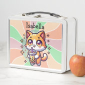 Lunch Box Cute Kawaii Kitten avec thé à bulle Personnalisé (En situation)