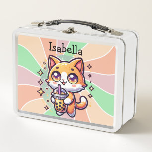 Lunch Box Cute Kawaii Kitten avec thé à bulle Personnalisé