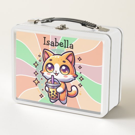 Lunch Box Cute Kawaii Kitten avec thé à bulle Personnalisé (Devant)