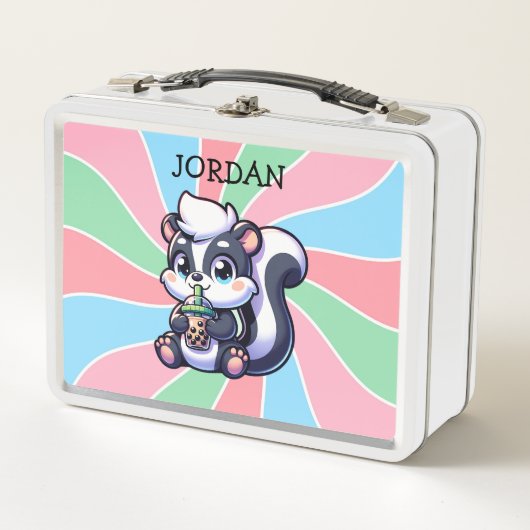 Lunch Box Cute Kawaii Skunk with Bubble Tea Personnalisé (Devant)
