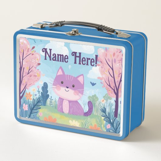 Lunch Box Cute Kitten Nom personnalisé Purple Chat (Devant)
