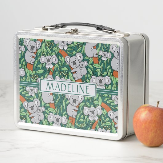 Lunch Box Cute Koala Motif Personnalisé Hunter Green (En situation)