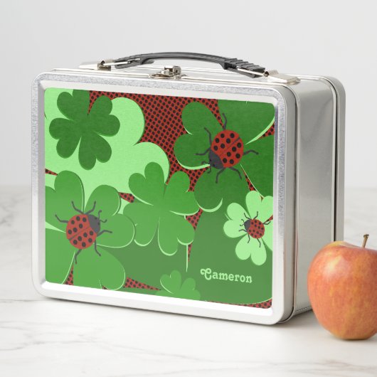 Lunch Box Cute Lady Bug & Clover Feuille Rouge Vert (En situation)