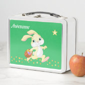 Lunch Box Cute lapin, confettis or et étoile sur vert (En situation)