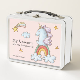 Lunch Box Cute Pastel Funny Unicorne Mange Mes devoirs