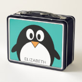 Lunch Box Cute, Penguin Whimsical - aqua nom personnalisé tu (Dos)