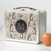 Lunch Box Cute Raccoon dans Pine Forest Motif Monogramme (En situation)