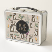 Lunch Box Cute Raccoon dans Pine Forest Motif Monogramme (Devant)