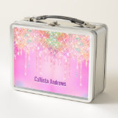 Lunch Box Cute Rainbow unicorn Glitter drips pink custom (Devant)