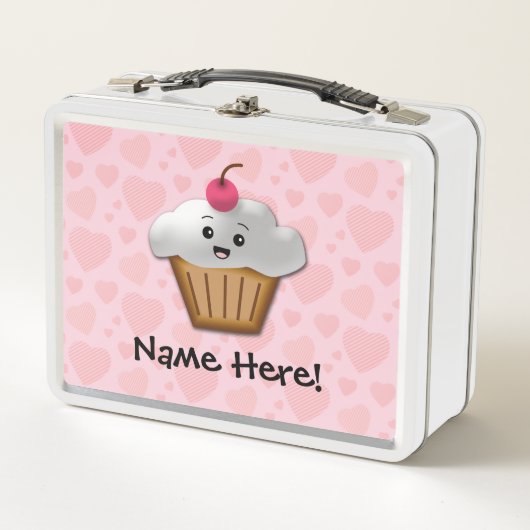 Lunch Box Cute Rose Kawaii Joyeux Visage Filles Cupcake (Devant)