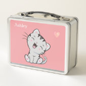 Lunch Box Cute Tabby Chat & Coeur sur Rose clair (Dos)