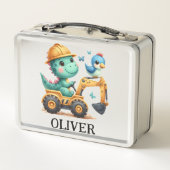 Lunch Box Cute Trex Dinosaur conduisant un véhicule de const (Dos)