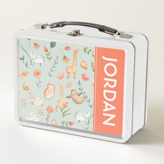 Lunch Box Cute Turquoise bébé animal Pastel Motif (Devant)
