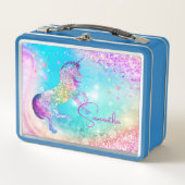 Lunch Box Cute unicorn pink aqua faux glitter custom (Devant)