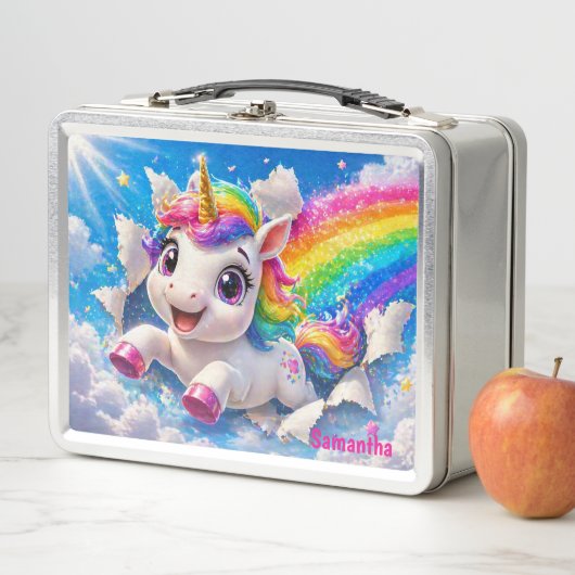 Lunch Box Cute Unicorn Rainbow Magical Sky (En situation)