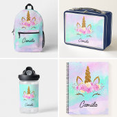 Lunch Box Cute Unicorne Et Aquarelle Abstraite Monogrammé