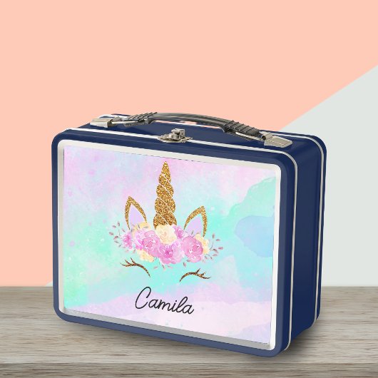 Lunch Box Cute Unicorne Et Aquarelle Abstraite Monogrammé