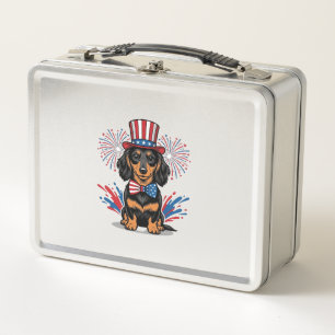 Lunch Box Dachshund patriotique feux d'artifice art vectorie