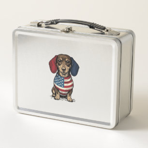 Lunch Box Dachshund patriotique gravure vintage vecteur conc