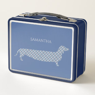 Lunch Box Dachshund plaid sur bleu