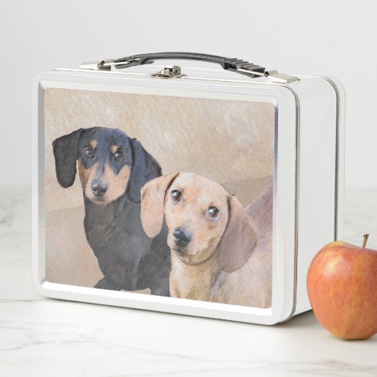 Lunch Box Dachshund (Smooth) Peinture - Art Chien original (En situation)