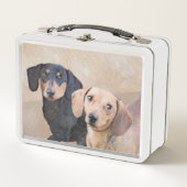 Lunch Box Dachshund (Smooth) Peinture - Art Chien original (Devant)