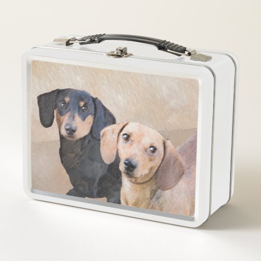 Lunch Box Dachshund (Smooth) Peinture - Art Chien original (Devant)