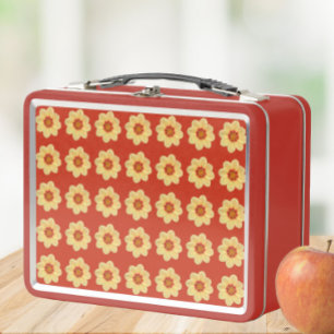 Lunch Box Dahlia jaune motif floral sur rouge