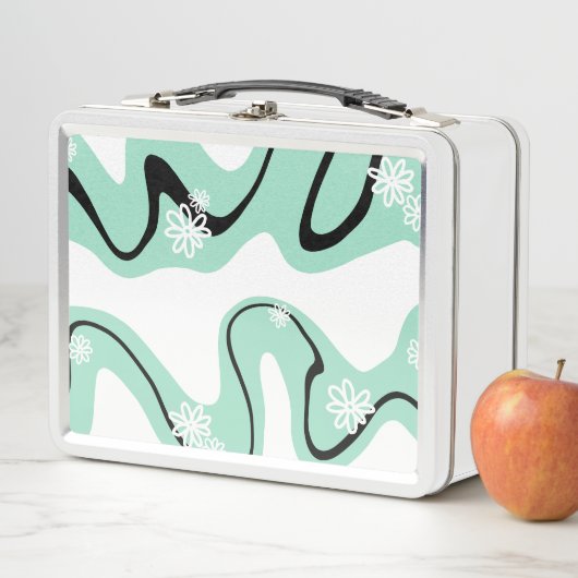 Lunch Box Daisy Groove en vert, noir et blanc (En situation)