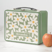 Lunch Box Daisy Time Retro Contemporain Sage Floral Pattern (En situation)