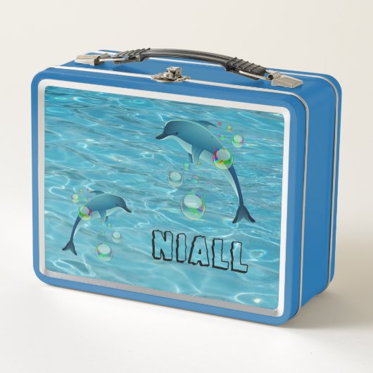 Lunch Box Dauphin et bulles amusants Personnalisé (Devant)