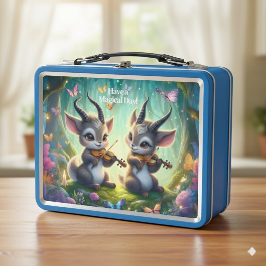 Lunch Box De mignons saolas jouent aux violons dans une forê