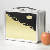 Lunch Box Décor de luxe sur or & noir, Monogramme (En situation)