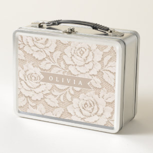 Lunch Box Dentelle d'ivoire personnalisée Élégante Mariée Vi