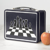 Lunch Box Des pièces d'échecs noires sur un échiquier (En situation)