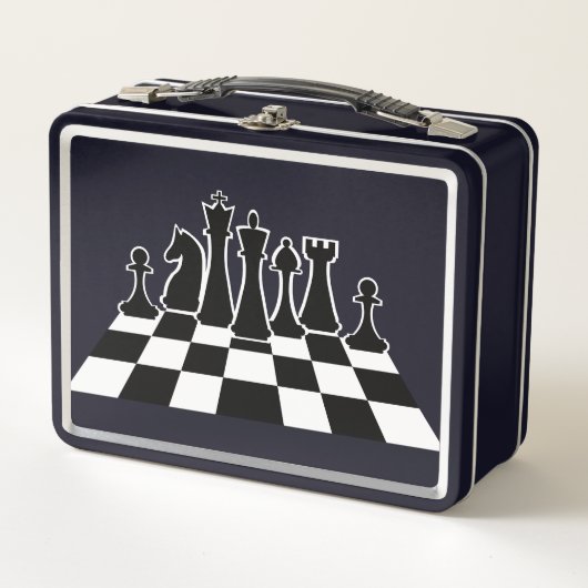 Lunch Box Des pièces d'échecs noires sur un échiquier (Devant)