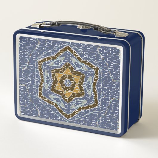 Lunch Box Design géométrique bleu et or recouvert (Dos)