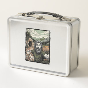 Lunch Box Dessin de portrait barbu surpris de gravure vintag