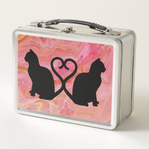 Lunch Box Deux chats - Tails cardiaques sur marbre rose