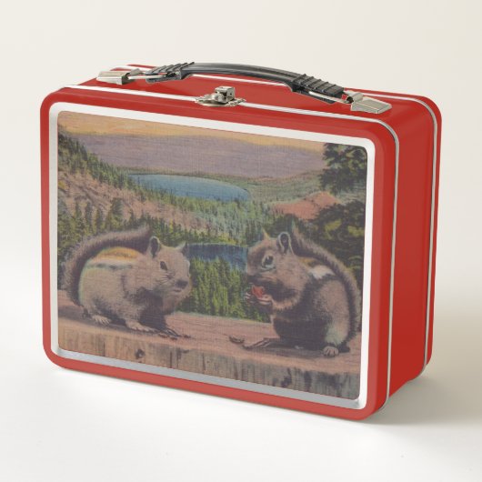 Lunch Box Deux mignons Chipmunks sur le lac Log Mountains (Devant)