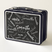 Lunch Box Deux noms couple motif monogramme noir gris blanc (Dos)