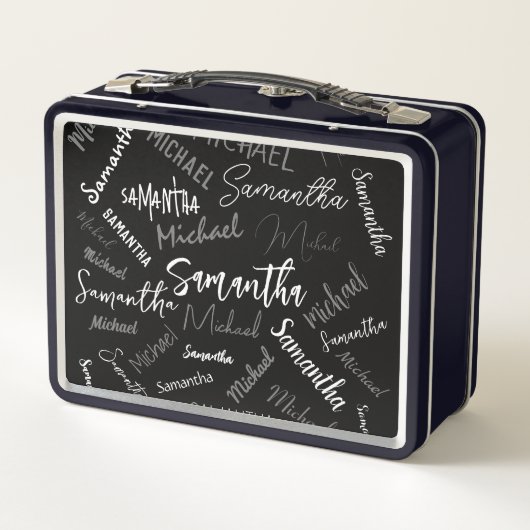 Lunch Box Deux noms couple motif monogramme noir gris blanc (Dos)
